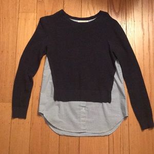 Sweater with faux dress shirt attached